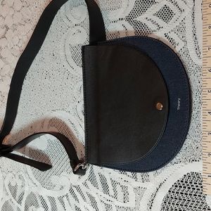 THEORY LEATHER AND DENIM FANNY POUCH